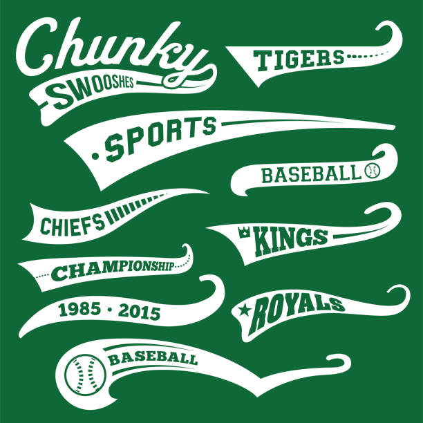 illustrations, cliparts, dessins animés et icônes de vector swooshes, brossages, whooshes et paraphes pour typographie sur rétro ou vintage baseball tail tee shirt - whoosh