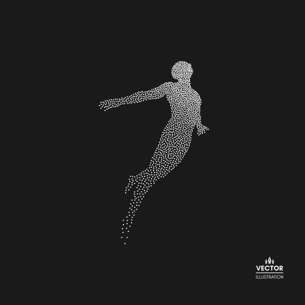 illustrations, cliparts, dessins animés et icônes de concept de l’entreprise, de liberté ou de bonheur. silhouette en pointillé de personne. illustration vectorielle. - healthy lifestyle jumping people happiness