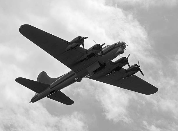 Black and white picture of old bomber plane stock photo