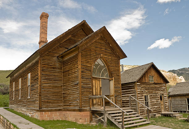 istock Church and Log Cabin in a Ghost Town 92026164