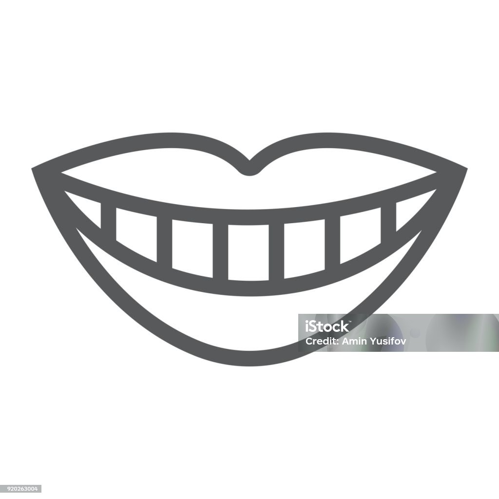 Smile with white tooth line icon, stomatology and dental, lips sign vector graphics, a linear pattern on a white background, eps 10. Smiling stock vector