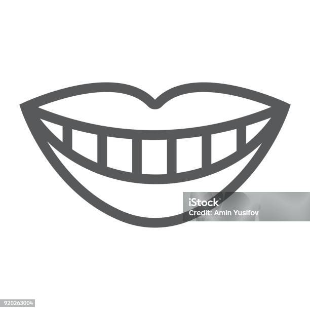 Smile With White Tooth Line Icon Stomatology And Dental Lips Sign Vector Graphics A Linear Pattern On A White Background Eps 10 Stock Illustration - Download Image Now