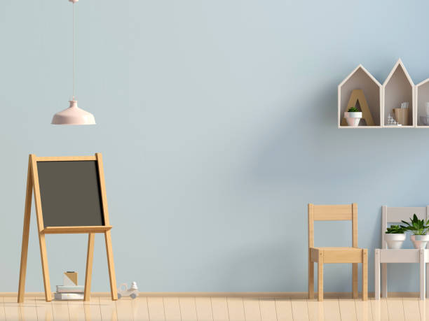 istock Pastel child's room. playroom. modern style. 3d illustration. Wall mock up 920263646