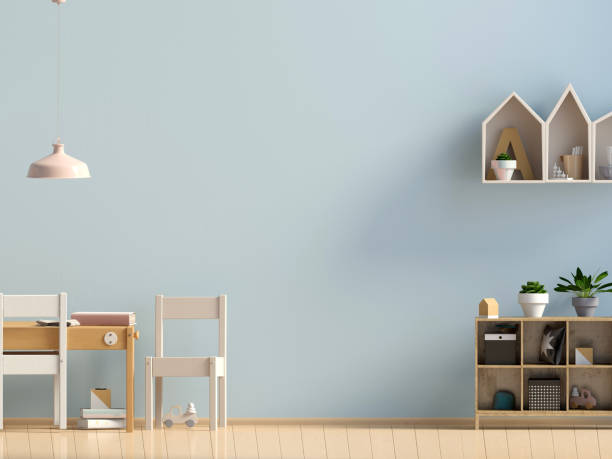 istock Pastel child's room. playroom. modern style. 3d illustration. Wall mock up 920263664