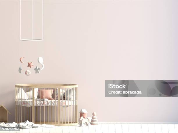 Interior Of The Childroom Sleeping Place 3d Illustration Mock Up Wall Stock Photo - Download Image Now