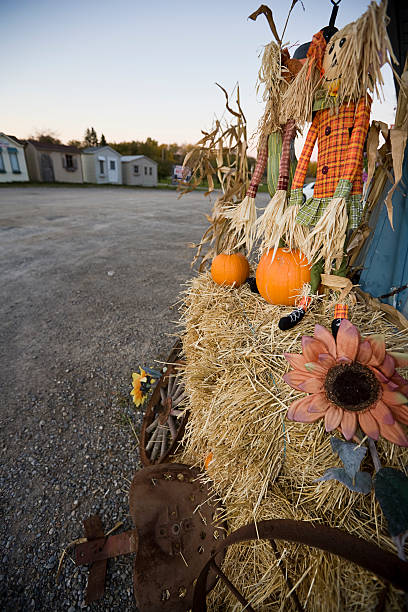 istock Scarecrows Halloween Straw Houses Pumpkins 92027488