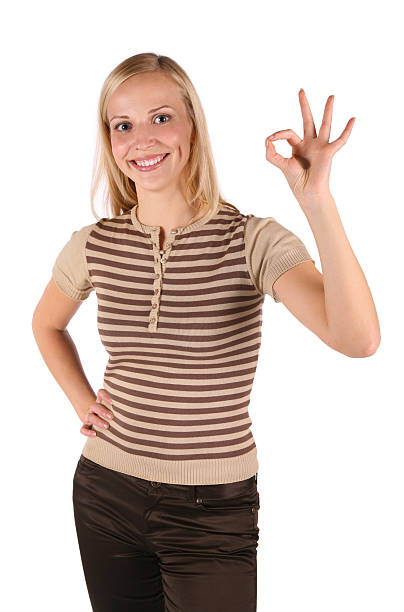 istock woman isolated on white with ok gesture 92027816