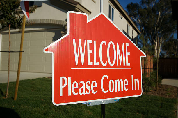 istock Welcome, Please Come In Open House Real Estate Sign 92028083