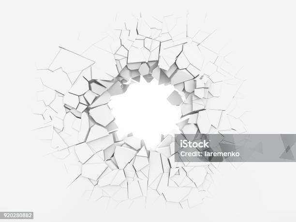 Hole In The Wall Stock Photo - Download Image Now - Wall - Building Feature, Broken, Cracked