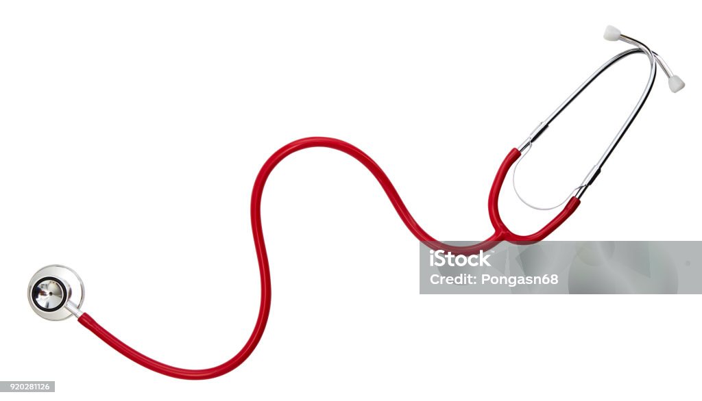 Red Curled Stethoscope on White Background Red Curled Stethoscope Isolated on White Background Stethoscope Stock Photo