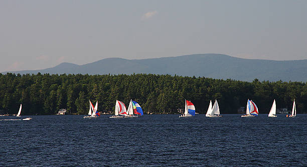 Sailboat Race on Lake Winnipesaukee stock photo