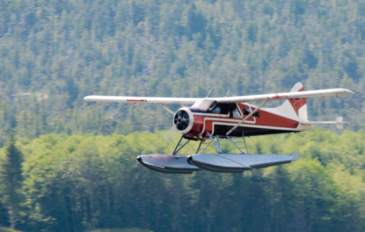 A float plane on a remote mountain lake.