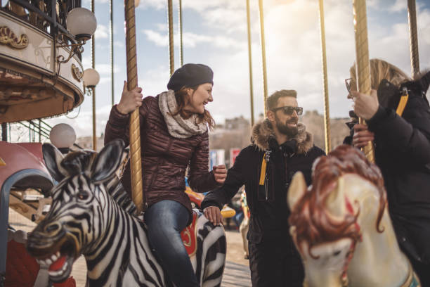 istock Friends having fun on Carousel at Paris 920294490