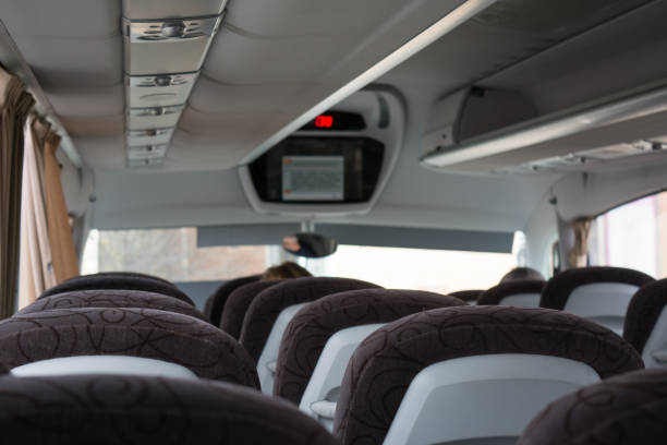 Horizontal View od Interior of a Bus During a Trip on Blur Background