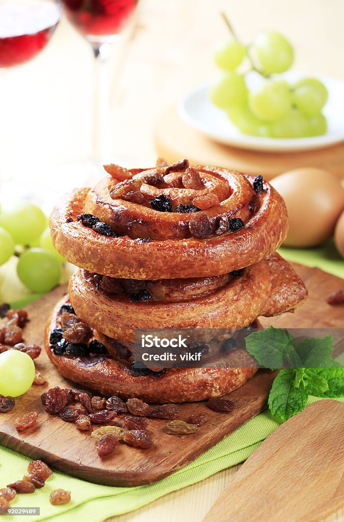 Sweet pastry rolls with raisins  Baked Stock Photo