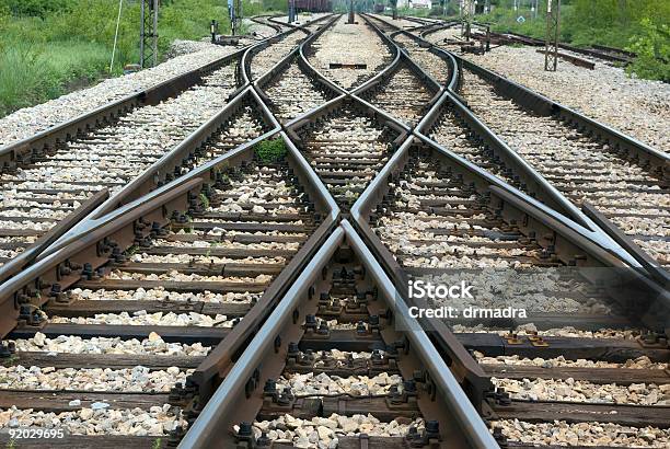 Train Line Crossing Stock Photo - Download Image Now - Railroad Track, Train - Vehicle, Crossroad