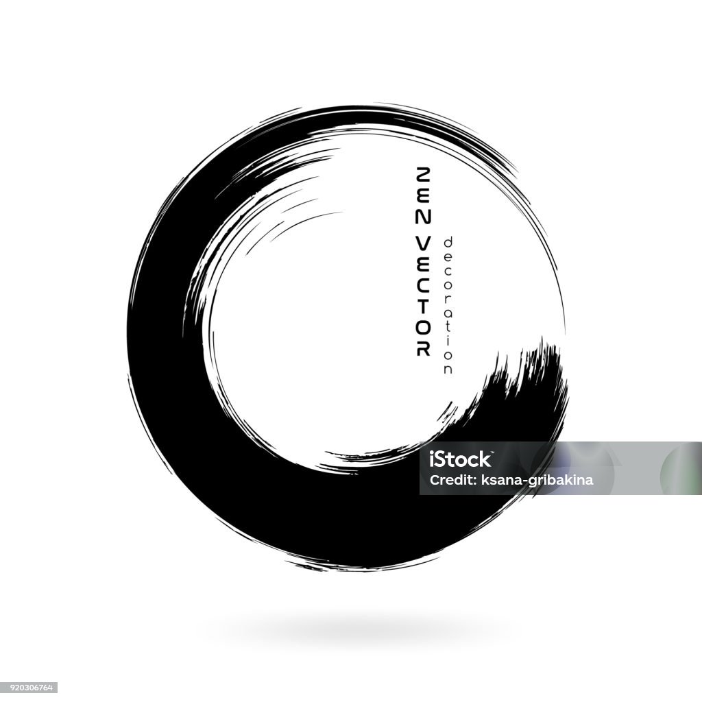 Ink zen circle emblem. Hand drawn abstract decoration element. Circle stock vector