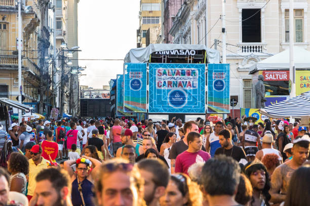 Carnival celebration at Pelourinho in Salvador Bahia, Brazil. stock photo