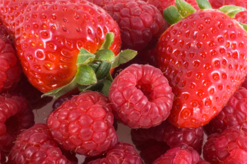 Raspberries in close up
