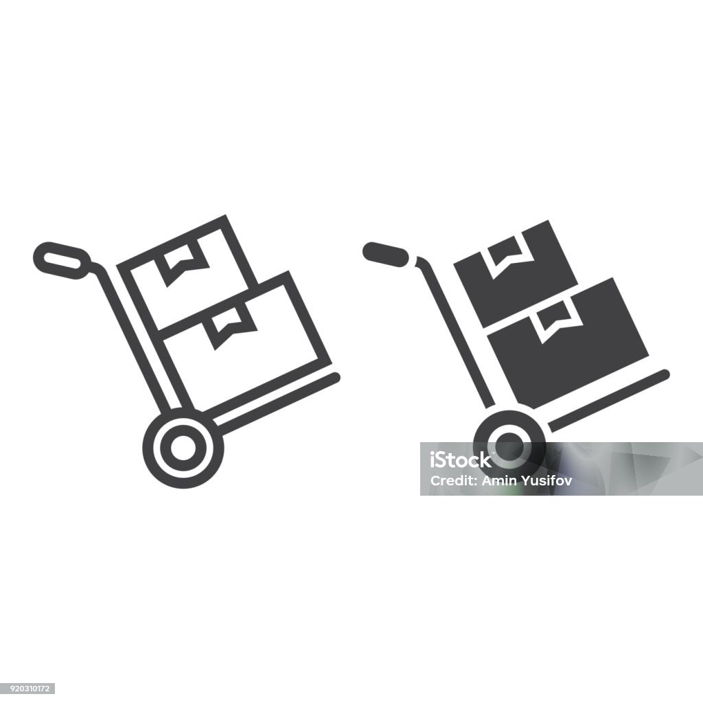 Hand truck with cardboard boxes line amd glyph icon, logistic and delivery, hand dolly sign vector graphics, a linear pattern on a white background, eps 10. Icon Symbol stock vector