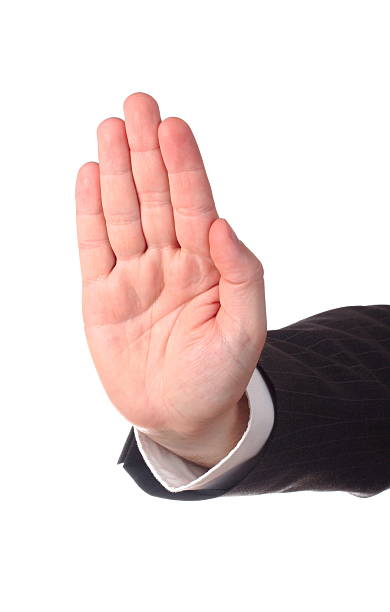 istock Men's hand signaling stop, isolated on white background 92031175