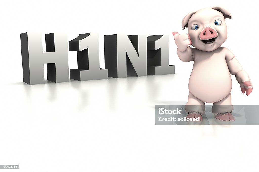 Schwein, stehend vor H1N1 text - Lizenzfrei Clipping Path Stock-Foto