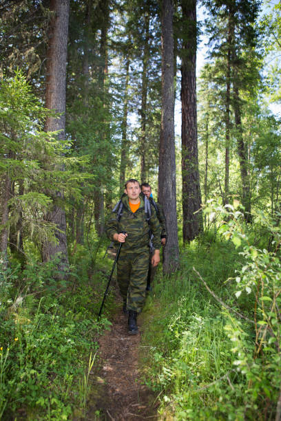 leśnicy patrolujący las. - hunting two people camouflage rifle zdjęcia i obrazy z banku zdjęć