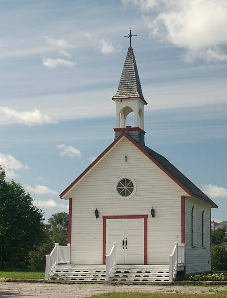 istock Small wooden white church 92031747