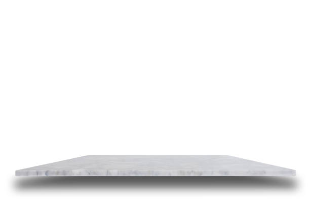 istock Empty top of white mable stone table isolated on white background 920322248
