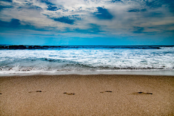 Three Family footprints in the sand on the beach