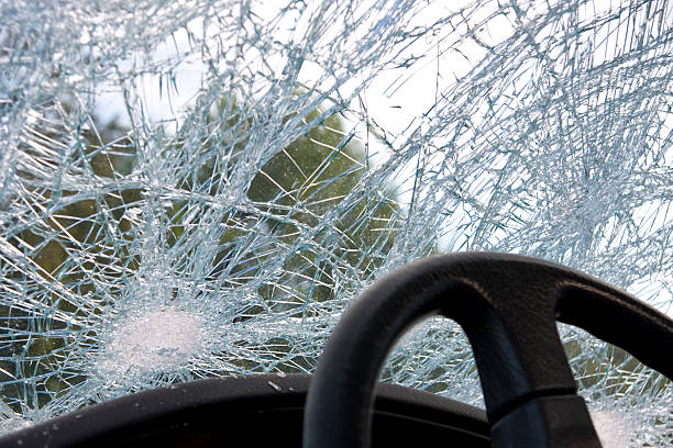 Smashed windshield stock photo