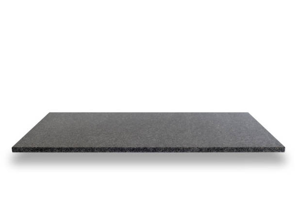 istock Empty top of natural stone shelves isolated on white background 920327968
