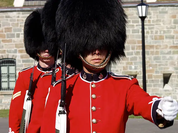 Three members of the Canadian Royal 22nd Regiment changing the guard at the Citadel in Old Quebec City, Quebec, Canada. Please see my Guardsmen lightbox:
