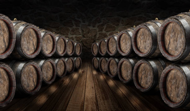 istock Oak wine barrels in the wine cellar. 920332144