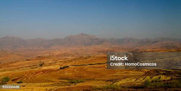 Landscape With The Agriculture Field Around Malealea From The Gateway Of Paradise Pass In Lesotho Stock Photo - Download Image Now