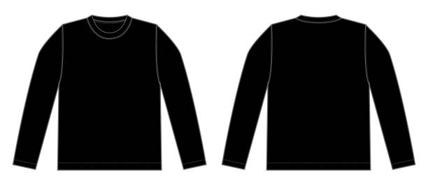 illustrazioni stock, clip art, cartoni animati e icone di tendenza di illustrazione t-shirt longsleeve (nero) - maniche lunghe