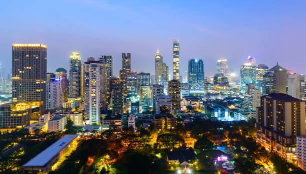 istock Bangkok City Skyline in Silom Illuminated at Sunset, Thailand 920342646