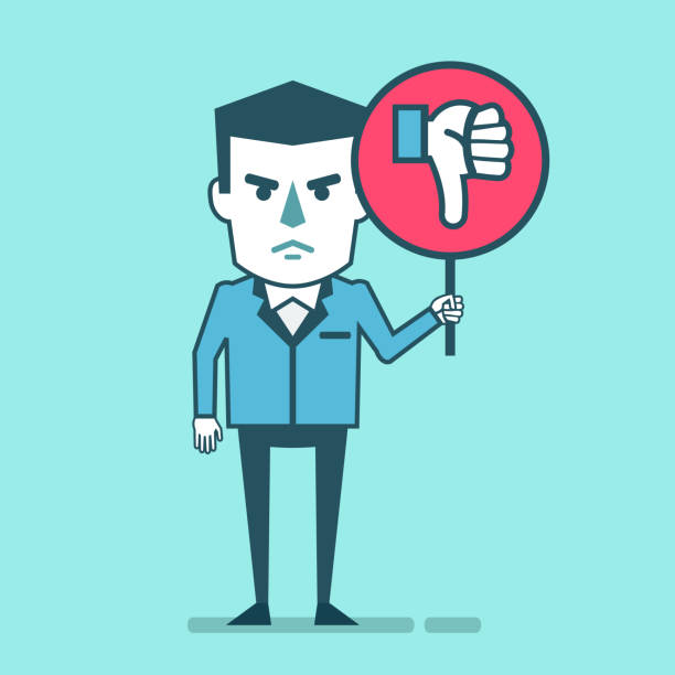 Dissatisfied Businessman Holds Sign With Thumb Down Icon Stock Illustration  - Download Image Now - iStock