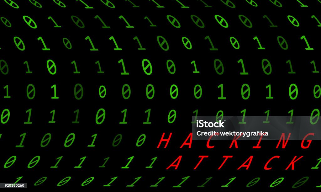 Binary Hacking Effect Binary Background With Hacking Attack Sign On Black Background Stock ...