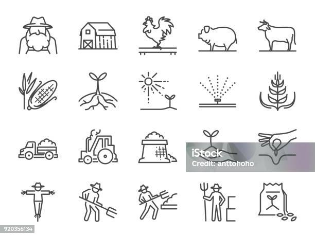 Farm And Agriculture Line Icon Set Included The Icons As Farmer Cultivation Plant Crop Livestock Cattle Farm Barn And More Stock Illustration - Download Image Now