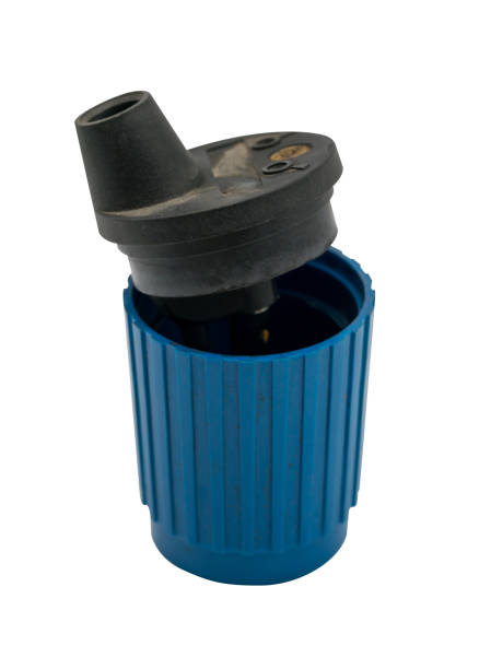 istock Used mechanical pencil sharpener in blue color isolated on white background 920356246