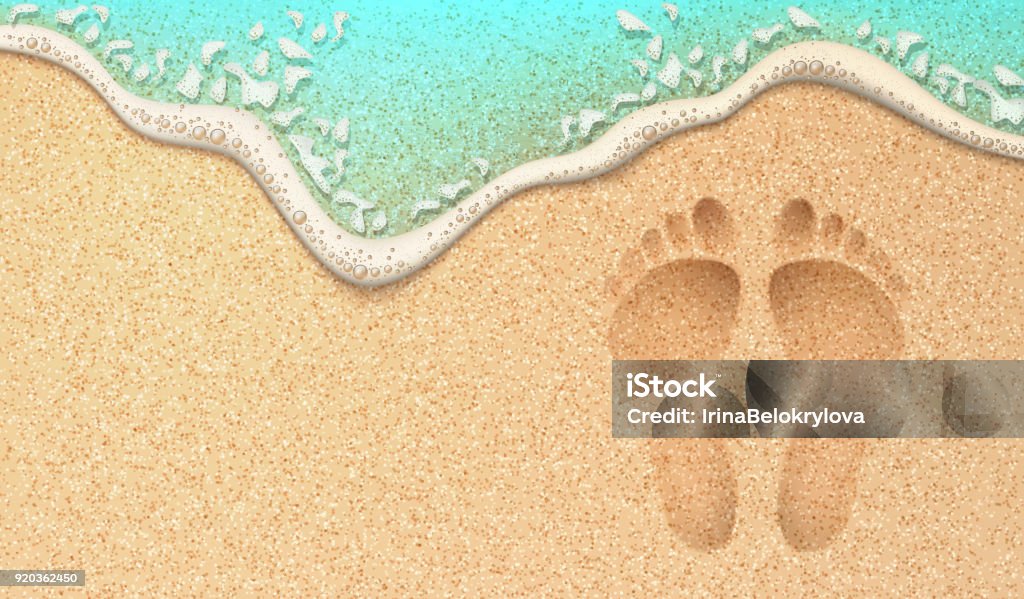 Impronta umana realistica vettoriale sulla sabbia della spiaggia di mare - arte vettoriale royalty-free di Sabbia