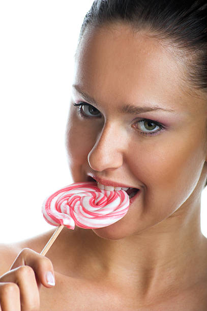 happy woman with a lolly stock photo