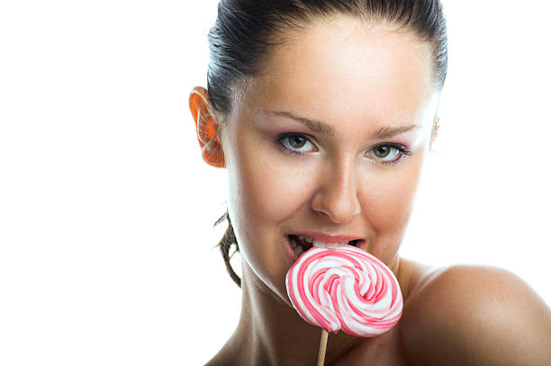 happy woman with a lolly stock photo