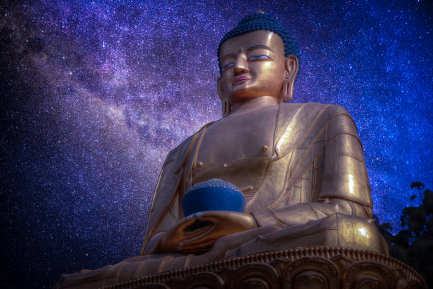 별이 빛나는 밤 하늘. - nepal buddha monkey temple tibet 뉴스 사진 이미지