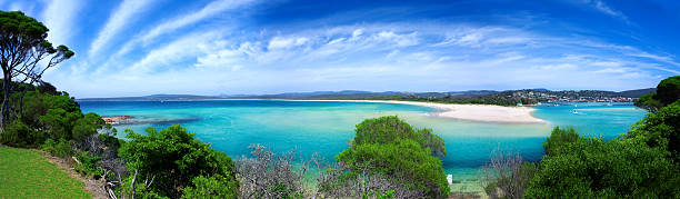 beach paradise panorama - australian culture scenics australia panoramic stock-fotos und bilder