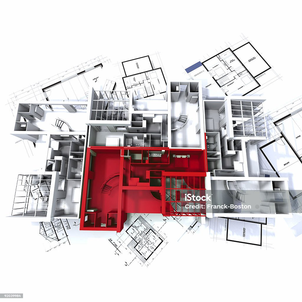 レッドのアパートメント mockup 設計図 - 3Dのロイヤリティフリーストックフォト