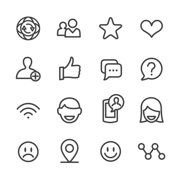 Social Communications Icons - Line Series Social Communications, social media, internet, community, happy face stock illustrations