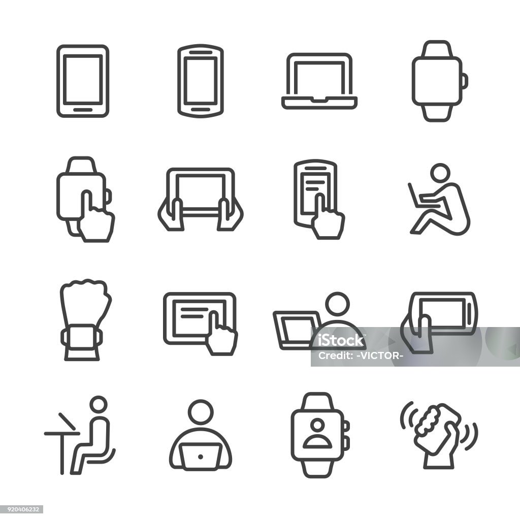 Mobile Device Icons - Line Series Mobile Device, equipment, portable information device, Icon Symbol stock vector