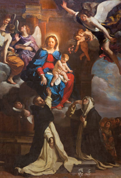 torino - il dipinto della madonna con san domenico e santa caterina nella chiesa chiesa di san domenico di giovanni francesco barbieri (1635). - catharine foto e immagini stock